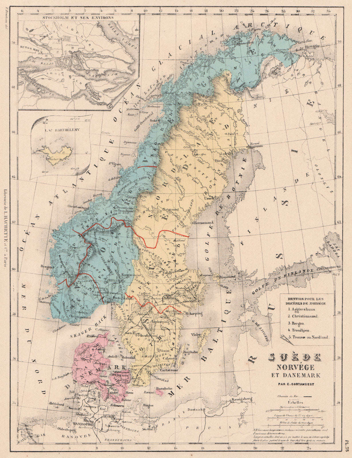 SCANDINAVIA Sweden Norway Denmark. Saint Barthélemy/Antilles. Stockholm 1880 map
